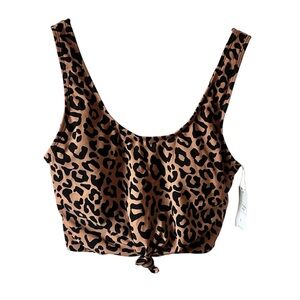 Coral Reef Swim Tankini Top Size Small Brown Leopard‎ Print Tie Front NWT